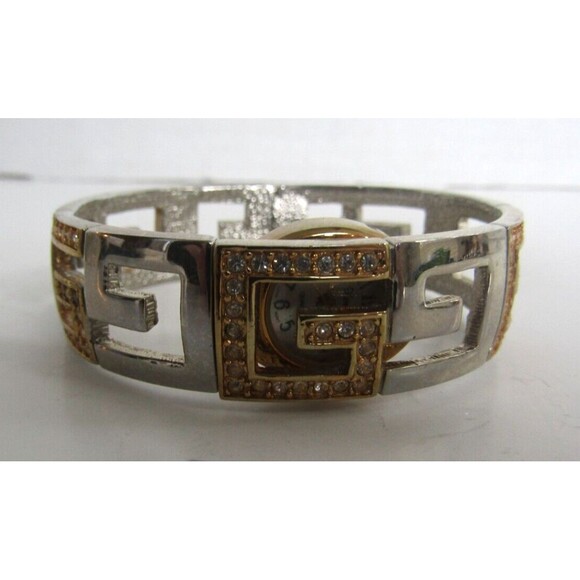 Guess Wrist Watch Vintage Goldtone Silver Rhinestone G Bangle Hidden Face Quartz main image 5